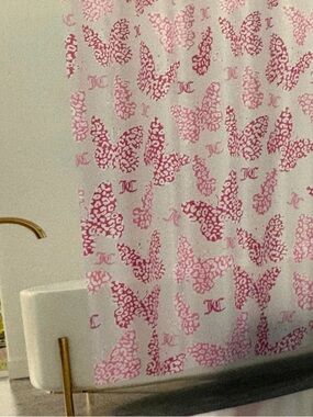 Juicy Couture Home Butterfly Leopard PEVA Shower Curtain - Pink & White